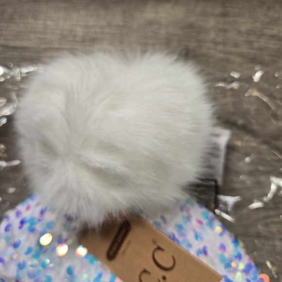 C.C Kids White Iridescent Sequin Pom Hat - Picture 5 of 5